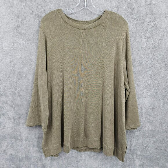 J Jill Sweater Top XL Olive Green 3/4 Sleeve Side Slit Modal Blend Soft Casual - Picture 10 of 10